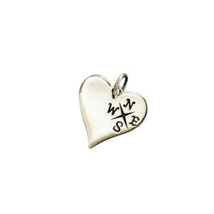 Sterling Silver Compass Heart Charm – 14mm